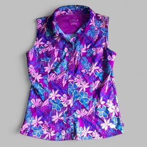 Reel Legends Sz M women’s Sleeveless button front Mariner Top Floral